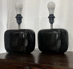 Modern PAIR of MCM Minimalistic Black Glaze Ceramic Lamps Geometric Cube - Picture 1 of 19