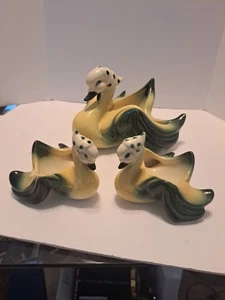 Set of 3 Vtg Hull Pottery Duck Planters 1940-50"s Yellow & Green drip glaze - Picture 1 of 12