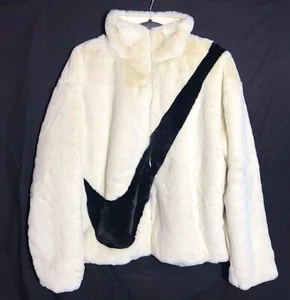 Nike Sportswear NSW Faux Fur Big Swoosh Jacket Fossil DM1759-238 Women’s Size S - Picture 1 of 6