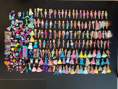 Polly Pocket Huge Lot of 114 Dolls Plus Accessories, Rubber Clothes, Clothing - Image 1 of 4