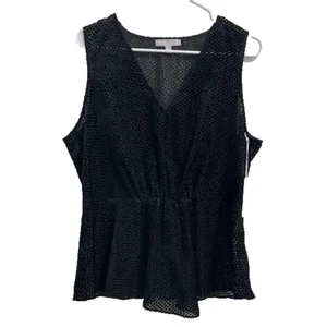 Neu mit Etikett Chelsea 28 Damen-Tanktop transparent schwarz Samt Tupfenmuster V-Ausschnitt XL - Bild 1 von 6