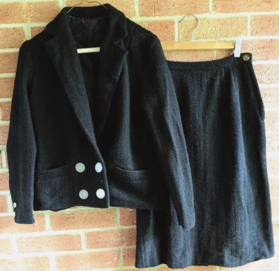 Conjunto Chaqueta Falda Condado Vintage Mujer S-M Años 60 Conjunto Por Margit Herringbone Clásico Foto 1 de 4