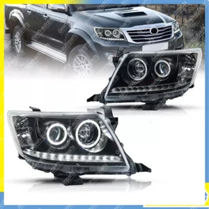 For Toyota HILUX 2011-2015 Pair Head Lights DRL HALO Projector Angel Eye Black - Picture 1 of 12