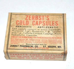 Vintage Medicine Advertising Zerbt's Cold Capsules Box - Picture 1 of 3