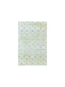 Beige and Blue Silk Wool Modern Pattern Handknotted Area Rug - Picture 1 of 6