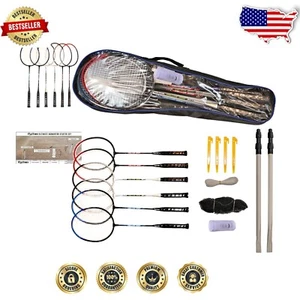 6-Piece Badminton Starter Set - Complete with Net, Poles & 4-inch Grip Racquets - Picture 1 of 4