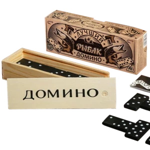 Dominospiel Dominosteine in Holzbox Domino Spiel Домино Dominoes Angler Рыбак - Bild 1 von 1