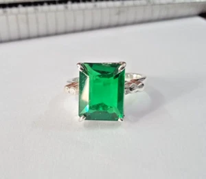 Anillo de piedras preciosas esmeralda verde certificado de corte esmeralda de 5 quilates enchapado en oro blanco de 14 K - Imagen 1 de 8