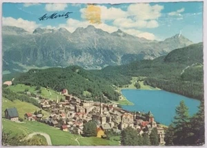 Schweiz St. Moritz Luftaufnahme Berge & Stadt Vintage Postkarte Postkarte Postpostpost 1959 - Bild 1 von 7