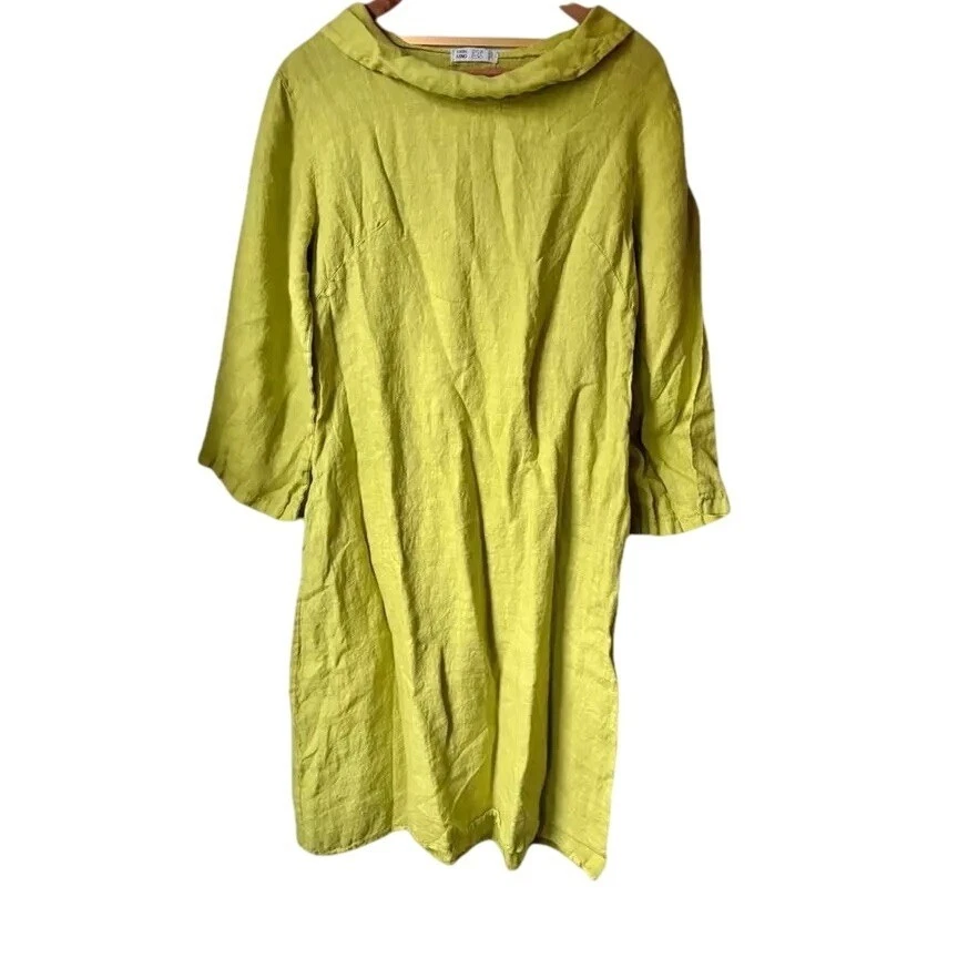 Vestido túnica de diseñador ITALIANO 100 % lino citrón con cuello y bolsillos talla mediana usado en excelente estado Foto 1 de 4