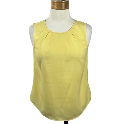 Talbots Women's Yellow Sleeveless Pleated Scoop Neck Blouse Size 8 Petite - Image 1 of 4
