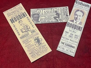 Harry Houdini Replica Showtickets, DREIERer Set, ein NIEDRIGER Preis seltenes Sammlerstück - Bild 1 von 9