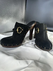 GUCCI black suede horsebit mules clogs 7 B. Made in Italy. - Picture 1 of 18