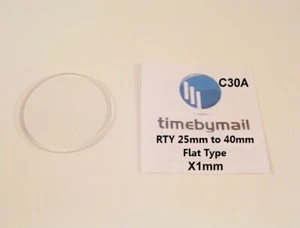 Cristal de vidrio para modelos rotativos 25mm a 40mm x 1mm Pieza de reloj de repuesto C30A - Imagen 1 de 1