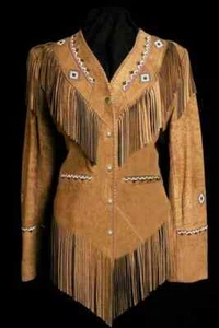 Damen Western Wear Fransen Jacke Indianer Cowgirl Wildleder Lederjacke - Bild 1 von 2