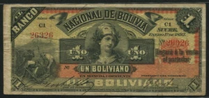 Bolivia 1892, 1 Boliviano, S211b, Fine-VF - Picture 1 of 2