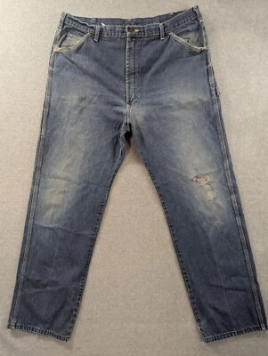 Dickies Jeans Mens SZ 42x32 Blue Carpenter Distressed Classic Straight Whiskers - Image 1 of 4