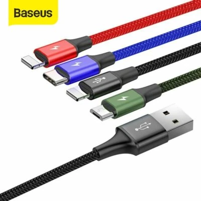 Baesus 4 in 1 Multi USB Charger Charging Sync Braided Cable For iphone Android - Image 1 of 4