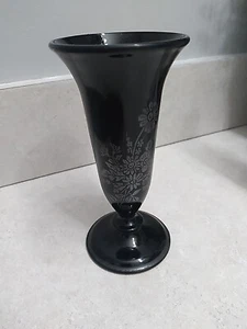 Vintage L. E. Smith schwarz/Amethyst Vase mit silbernen Blumen überzogen Design 5" - Bild 1 von 4