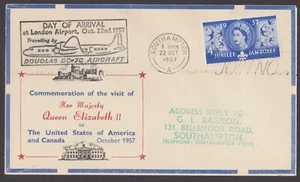GROSSBRITANNIEN 1957 KÖNIGIN ANKUNFT AM FLUGHAFEN LONDON, UM USA & KANADA ZU BESUCHEN COVER - Bild 1 von 4
