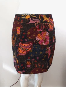 Anthropologie FARM RIO Quilted Mini Skirt LARGE Leopard Pink Maroon Navy Gold - Picture 1 of 9