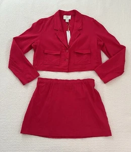 House of Harlow 1960 Vibrant Pink Cropped Spring Summer Blazer & Skirt Set sz L - Picture 1 of 9