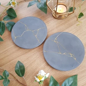 Untersetzerset 2Tlg. in KINTSUGILOOK Grau&Gold aus Jesmonite - Bild 1 von 4