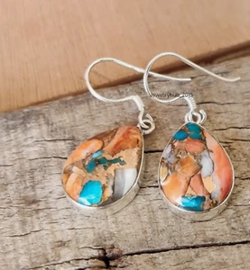 Oyster Copper Turquoise Earring 925 Silver Multi Gemstone Color Earrings MO** - Picture 1 of 6