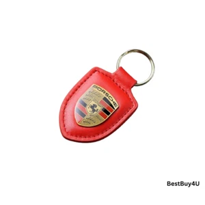 NEW GENUINE PORSCHE LEATHER Crest Keyring'Driven | RED WAP0500950E FREE SHIP - Picture 1 of 3