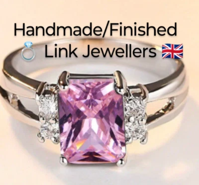 A1C: Anillo de oro blanco para mujer. Talla O-P. Morganita y berilo rosa creado en laboratorio de 1 cm x 8 mm Foto 1 de 3