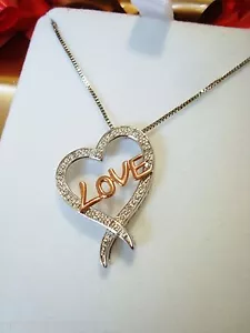 Halskette Open Heart Rosegold LOVE Diamanten Neu mit Etikett - Bild 1 von 12