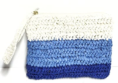 J.Crew заводской в полоску соломы кошелек с ремешком сумка синий многоцветный Colorblock BN840 новый с Ярлыками - Изображение 1 из 4