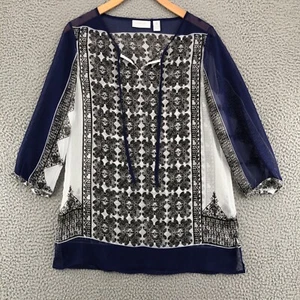 Chicos Top Women 0 US Small Purple 3/4 Sleeve Peasant Blouse Pullover Tunic Boho - Picture 1 of 10
