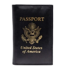 Black USA PASSPORT COVER Travel Leather Credit Card Holder Men Lady US SELLER - Picture 1 of 6