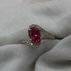 2Ct Oval Cut Simulated Red Ruby/Diamond Wedding Bypass Ring 14K White Gold Over