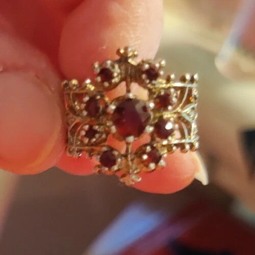 Anel de filigrana facetado granada genuína prata esterlina tamanho 7 artístico - Imagem 1 de 3