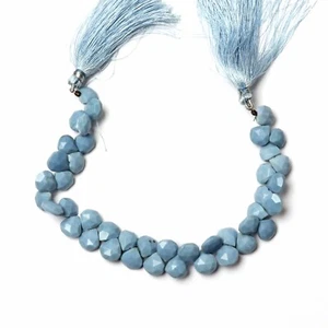 Natural Blue Opal 8 Inch Strand 7x8 MM Gemstone Beads Faceted Heart Shape - Picture 1 of 5