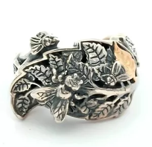 Video Limited Edition Samuel B 18K Gold 925 Sterlingsilber Blatt Ring Handwerker - Bild 1 von 3