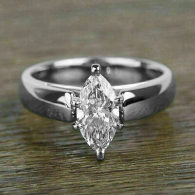 2Ct Marquise Lab Created Diamond Solitaire Engagement Ring 14K White Gold Plated - Image 1 of 4