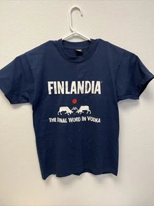 Finlandia The Final Word in Vodka Screen Stars Best L Shirt Blue Alcohol Vintage - Picture 1 of 15