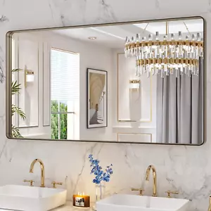 55”X30” Bronze Bathroom Mirrors for Vanity, Rounded Rectangle Brushed Bronze Met - Picture 1 of 7