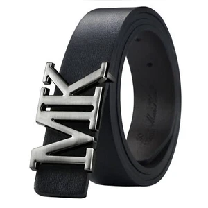 Men's Reversible Leather Dress Belt 1.3" Wide Rotated Silvery Buckle Black Be... - Picture 1 of 7