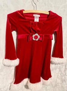 Red Christmas Holiday Dress w/ Bow & Fur Trim Bonnie Jean Girls Sz 6 - Picture 1 of 7
