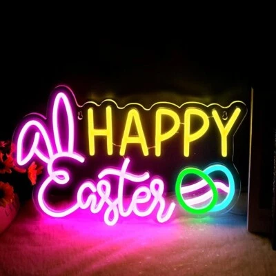 Letrero de neón personalizado de conejito de Pascua - Luz LED con nombre personalizado para niños y decoración del hogar Foto 1 de 4