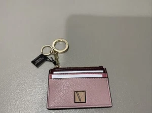 Custodia carta di credito e portafoglio monete Victorias Secret firma a righe rosa iconico nuova con etichette - Foto 1 di 6