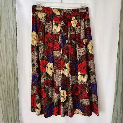 NORTON McNAUGHTON PETITES Red Flora Purple White l A-line Skirt Size SP - Image 1 of 4