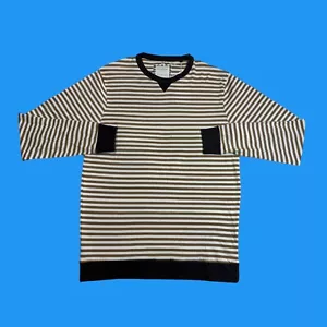 Denim Blume Herren Größe M Ricky Singh braun gestreift V Kerbe Rundhalsausschnitt T-Shirt - Bild 1 von 14