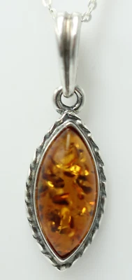 Pendente In Ambra Marrone In Argento Sterling 925 Collana Gioielli In Ambra - Immagine 1 di 4