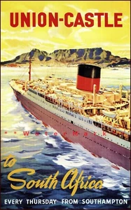 Nach Südafrika mit Union Castle 1948 Ozeandampfer Schiff Vintage Poster Druck Kunst - Bild 1 von 4