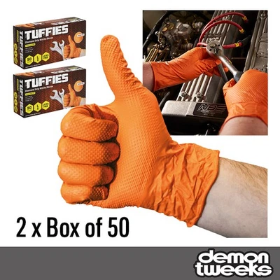 Tuffies Diamond Grip Nitrile Work Gloves - 2 x Box Of 50 (Sizes S-XXL) - Orange - Image 1 of 4